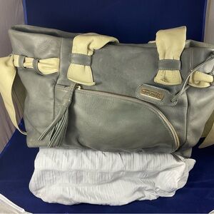 Zina Eva Slouchy Hobo Supple Gray/Cream Leather Ribbons Satchel Shoulder Bag